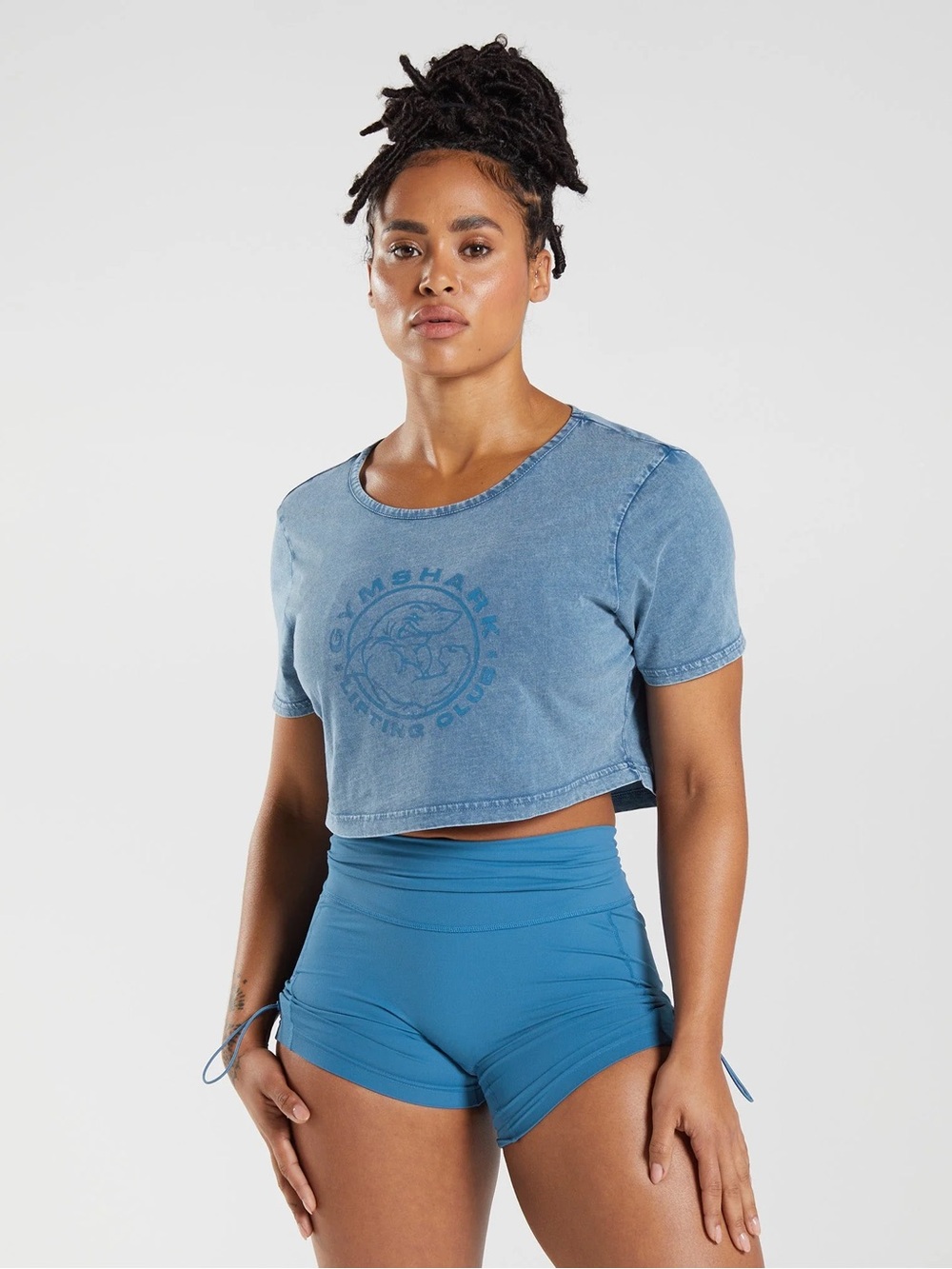 Gymshark Legacy Washed Crop Top in Lakeside Blue Medium